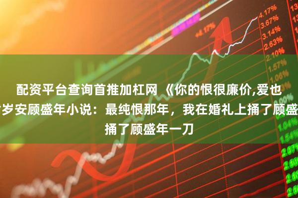 配资平台查询首推加杠网 《你的恨很廉价,爱也是》谢岁安顾盛年小说：最纯恨那年，我在婚礼上捅了顾盛年一刀